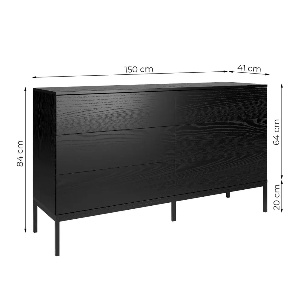 Komoda KRON 6S 150cm czarny dąb do sypialni I sklep meblowy MIRAT. styl LOFT kolekcja KRON