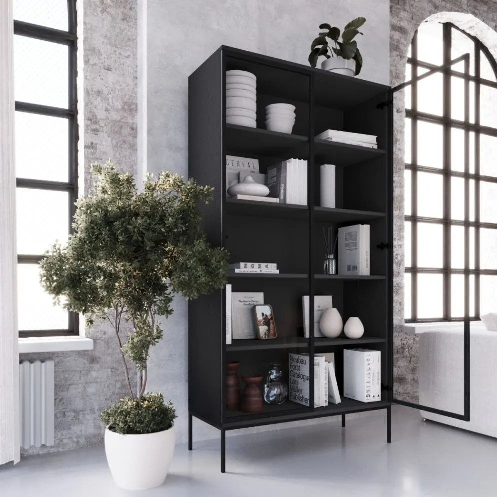 Witryna wysoka KRON 100cm czarny dąb do salonu I sklep meblowy MIRAT. styl LOFT kolekcja KRON