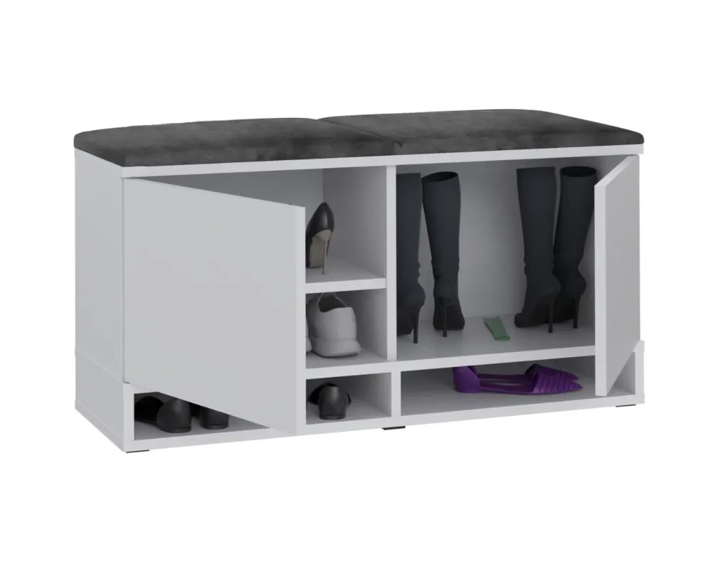 Szafka na buty z siedziskiem DUBAI biała do przedpokoju I sklep meblowy MIRAT. styl LOFT, SKANDYNAWSKI