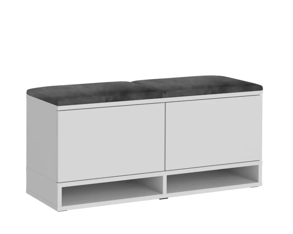 Szafka na buty z siedziskiem welurowym i wieszakiem DUBAI biała/szara I sklep meblowy MIRAT. styl LOFT, SKANDYNAWSKI
