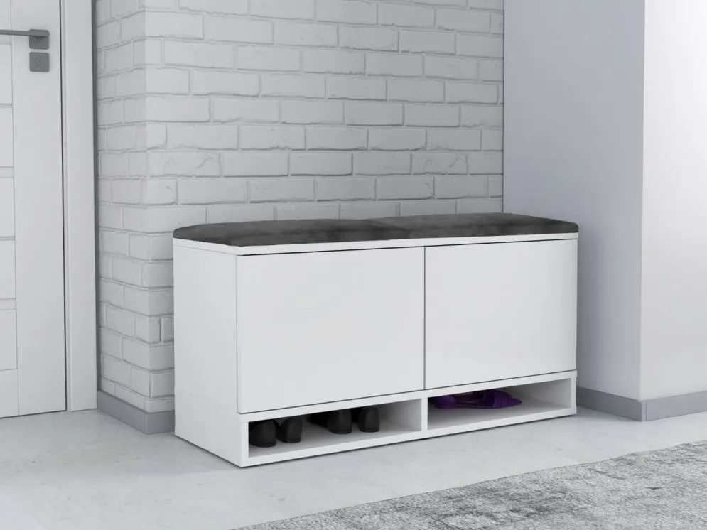 Szafka na buty z siedziskiem DUBAI biała do przedpokoju I sklep meblowy MIRAT. styl LOFT, SKANDYNAWSKI