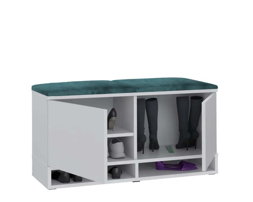 Szafka na buty z siedziskiem i wieszakiem DUBAI biała/zielona I sklep meblowy MIRAT. styl LOFT, SKANDYNAWSKI