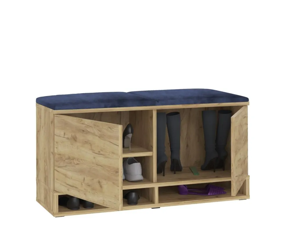 Szafka na buty z siedziskiem DUBAI dąb craft/granatowa I sklep meblowy MIRAT. styl LOFT, SKANDYNAWSKI