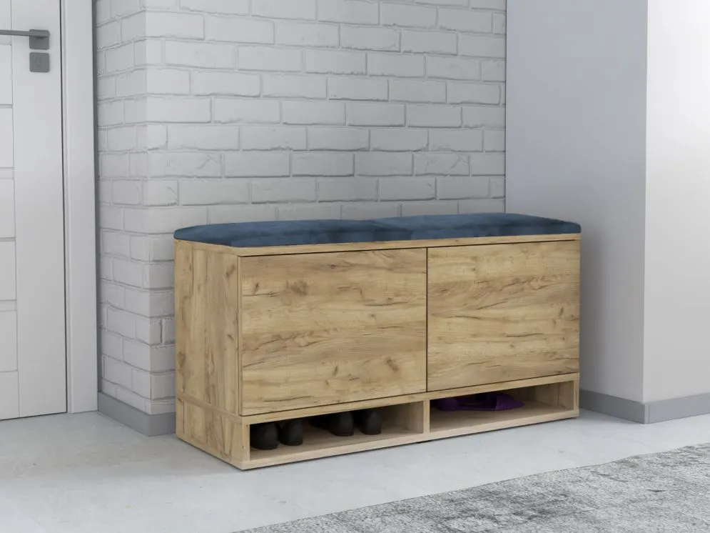 Szafka na buty z siedziskiem DUBAI dąb craft/granatowa I sklep meblowy MIRAT. styl LOFT, SKANDYNAWSKI