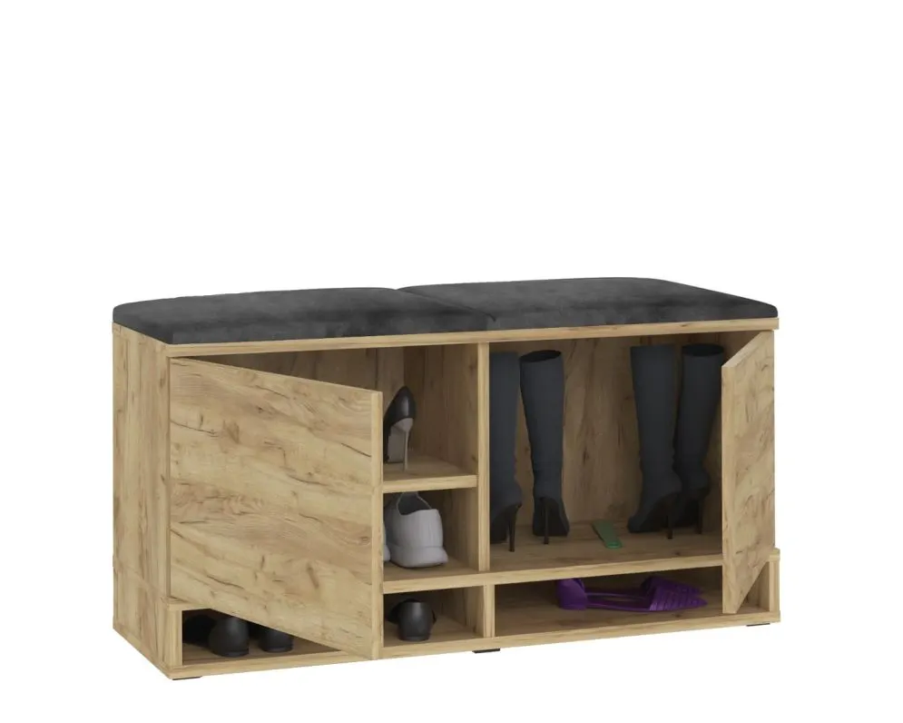 Szafka na buty z siedziskiem DUBAI dąb craft/szara I sklep meblowy MIRAT. styl LOFT, SKANDYNAWSKI