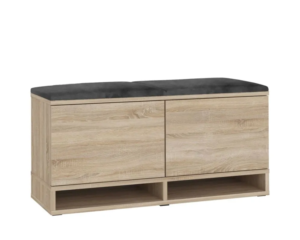 Szafka na buty z siedziskiem DUBAI do przedpokoju dąb sonoma/szara I sklep meblowy MIRAT. styl LOFT, SKANDYNAWSKI
