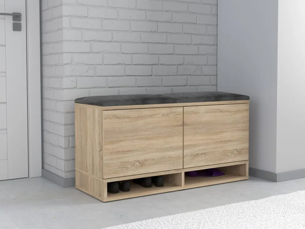 Szafka na buty z siedziskiem DUBAI do przedpokoju dąb sonoma/szara I sklep meblowy MIRAT. styl LOFT, SKANDYNAWSKI