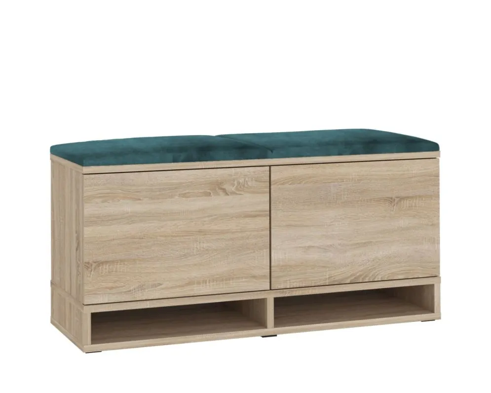 Szafka na buty z siedziskiem i wieszakiem DUBAI dąb sonoma/zielona I sklep meblowy MIRAT. styl LOFT, SKANDYNAWSKI