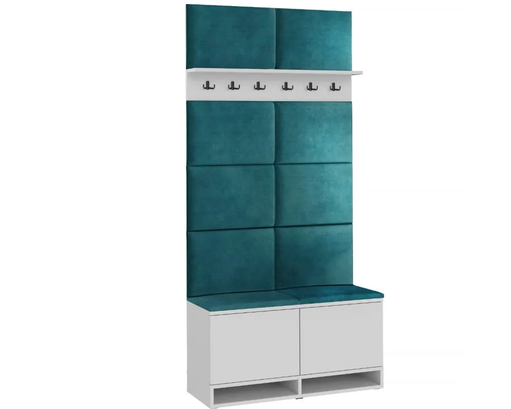 Szafka na buty z siedziskiem i wieszakiem DUBAI biała/zielona I sklep meblowy MIRAT. styl LOFT, SKANDYNAWSKI
