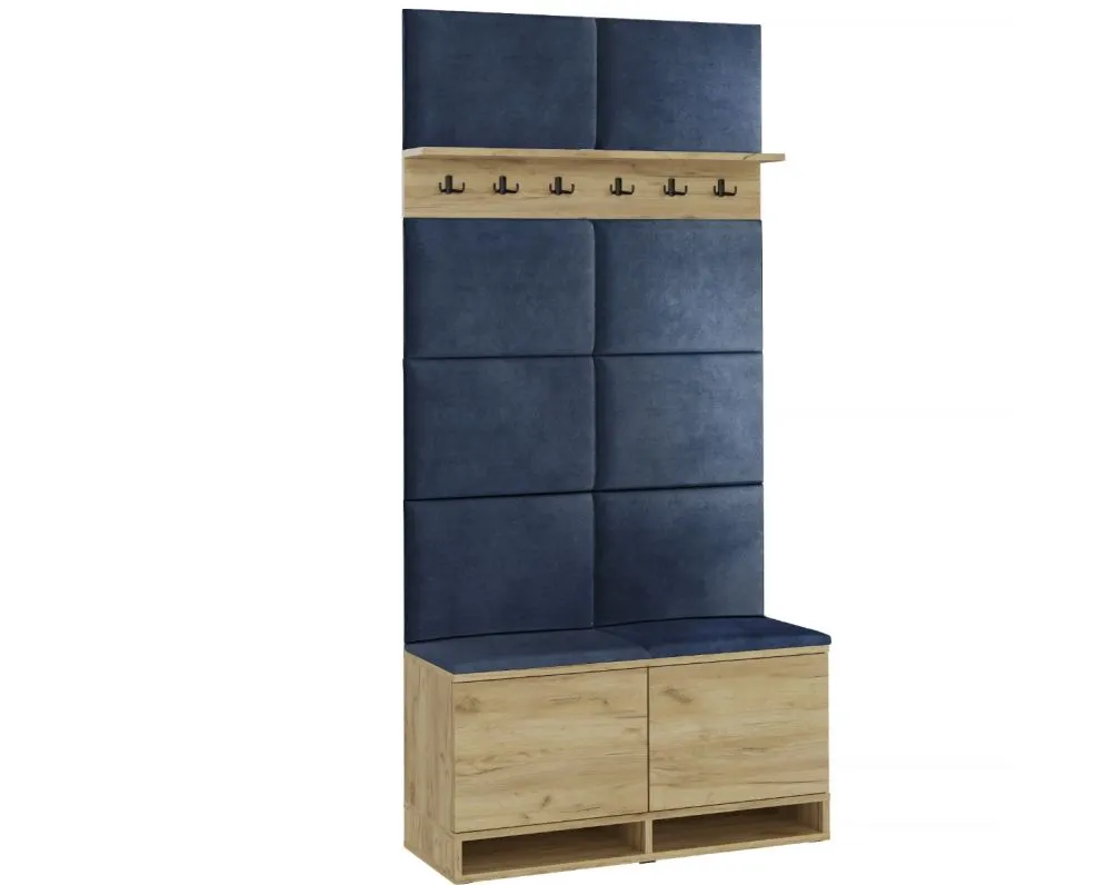 Szafka na buty z siedziskiem i wieszakiem DUBAI dąb craft/granatowa I sklep meblowy MIRAT. styl LOFT, SKANDYNAWSKI