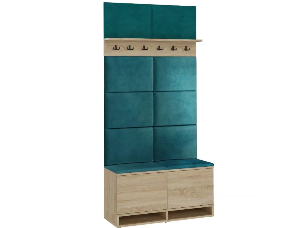 Szafka na buty z siedziskiem i wieszakiem DUBAI dąb sonoma/zielona I sklep meblowy MIRAT. styl LOFT, SKANDYNAWSKI