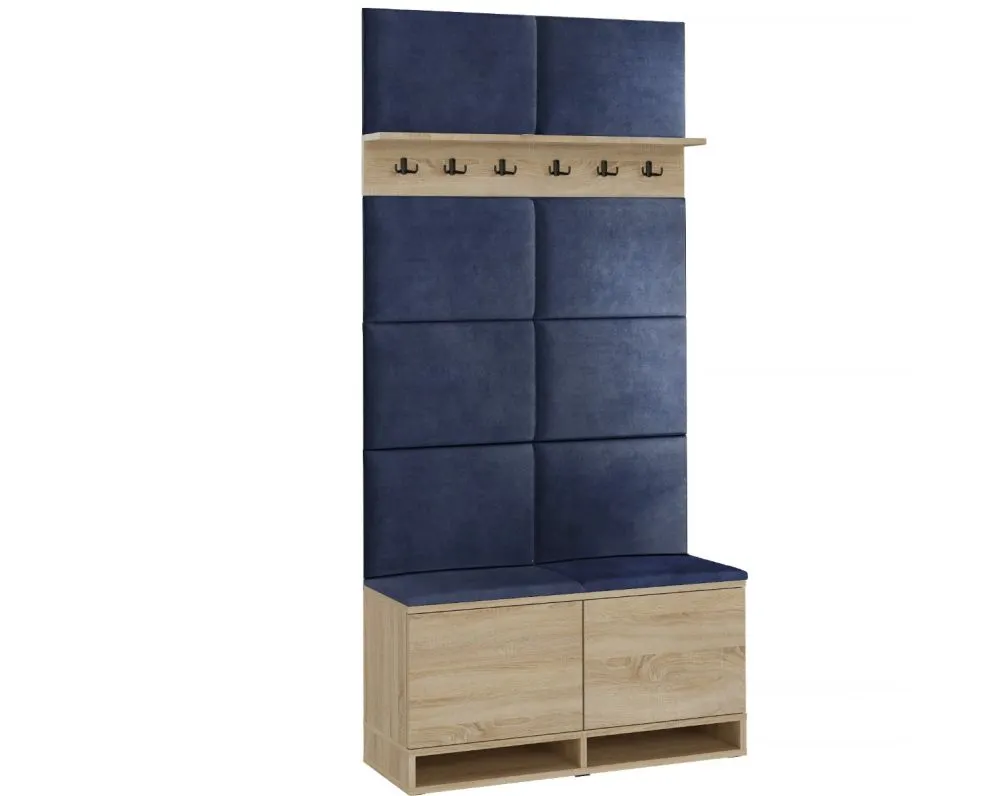 Szafka na buty z siedziskiem i wieszakiem DUBAI dąb sonoma/granatowa I sklep meblowy MIRAT. styl LOFT, SKANDYNAWSKI