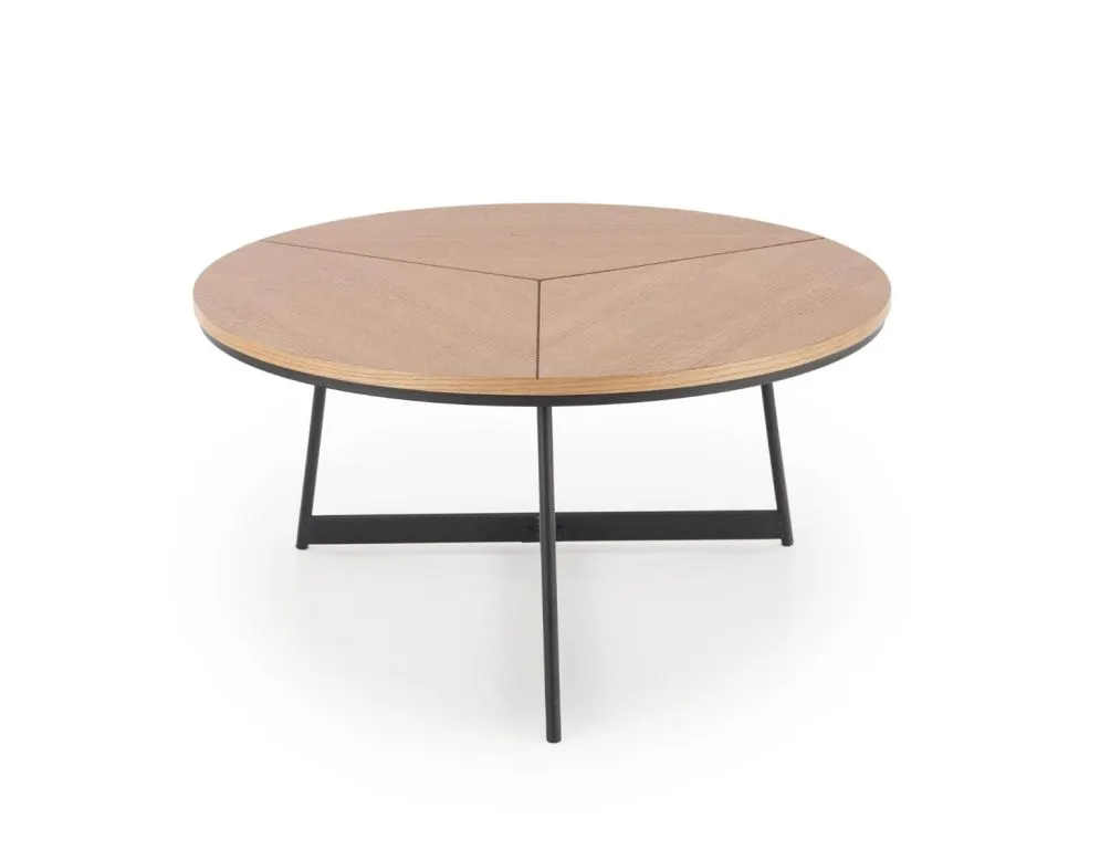 Stolik kawowy KARIDA 80x80 dąb/czarny okrągły na metalowych nogach w stylu loft | MIRAT. styl LOFT