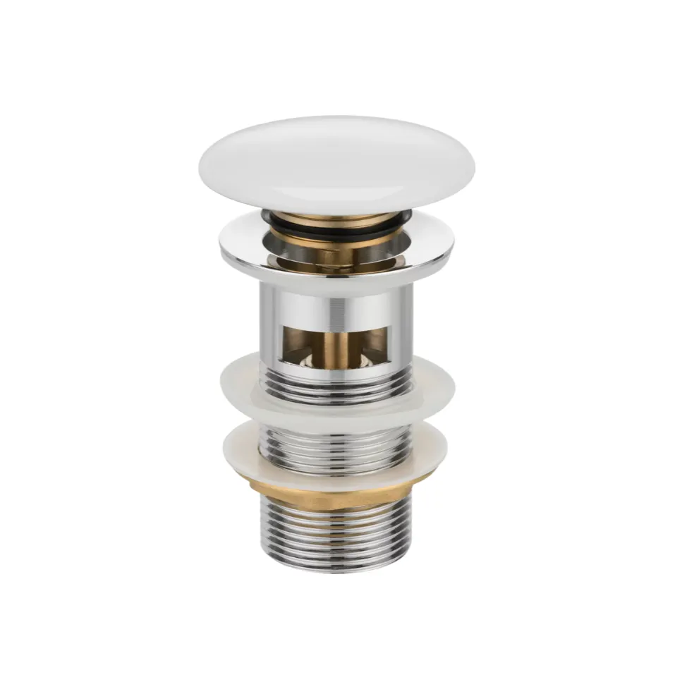 Korek umywalkowy click-clack z przelewem i białą ceramiczną zaślepką | MIRAT