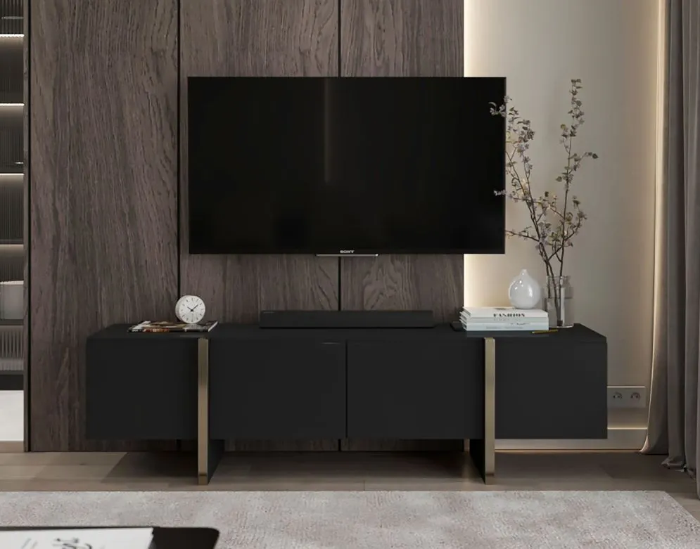 Szafka RTV GRANT 180cm czarny mat do salonu I sklep meblowy MIRAT. styl GLAMOUR, LOFT