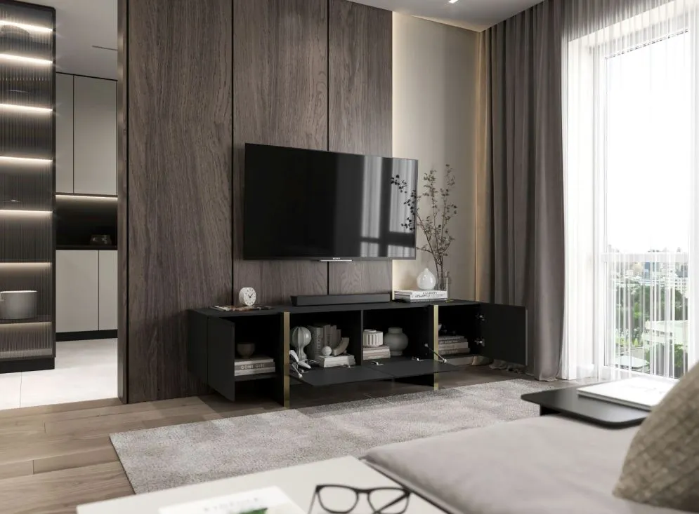 Szafka RTV GRANT 180cm czarny mat do salonu I sklep meblowy MIRAT. styl GLAMOUR, LOFT