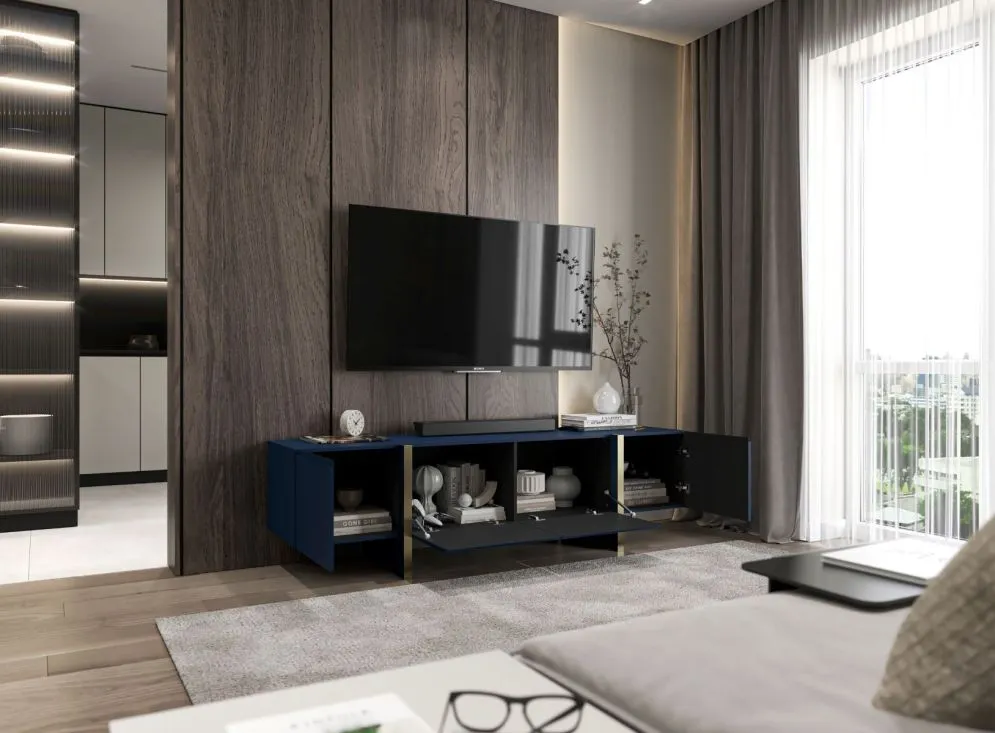 Szafka RTV GRANT 180cm granatowy mat glamour I sklep meblowy MIRAT. styl GLAMOUR