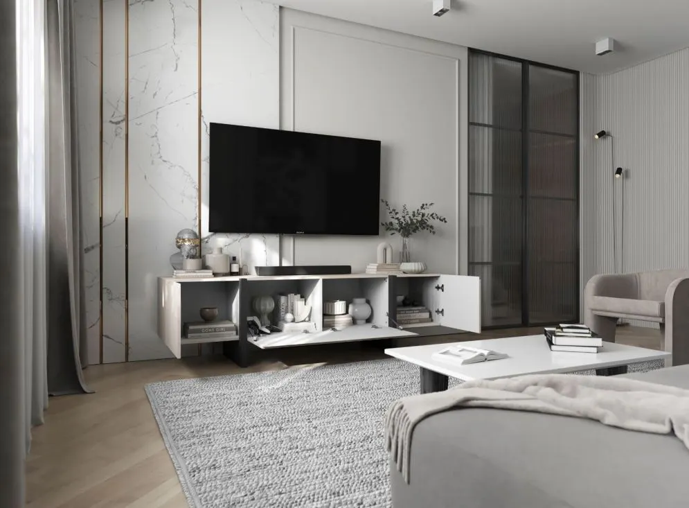 Szafka RTV GRANT 180cm kaszmir mat stojąca I sklep meblowy MIRAT. styl GLAMOUR, LOFT