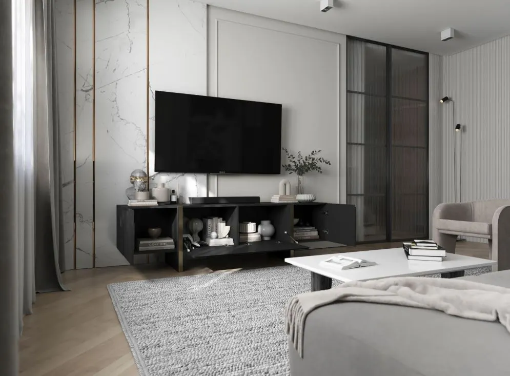 Szafka RTV GRANT 180cm czarny mat do salonu I sklep meblowy MIRAT. styl GLAMOUR, LOFT