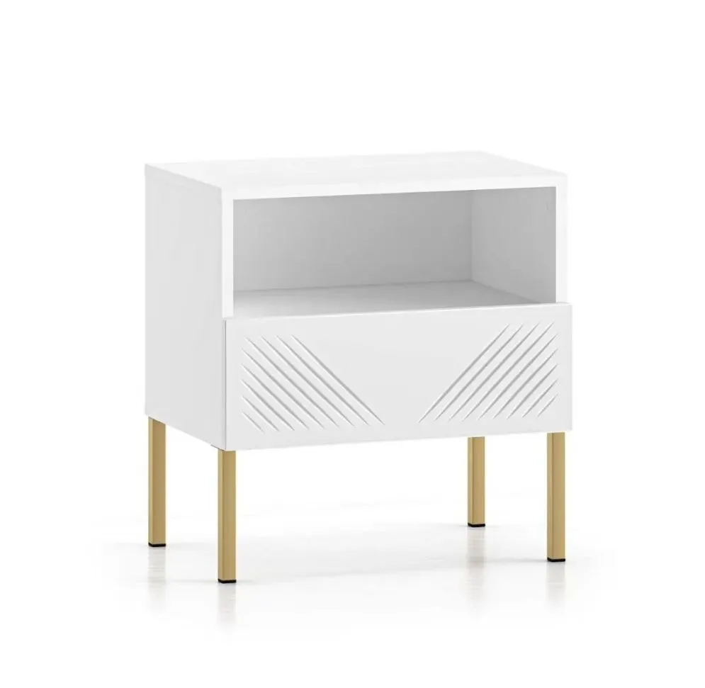 Szafka nocna KLARA biały mat/złota glamour I sklep meblowy MIRAT. styl GLAMOUR