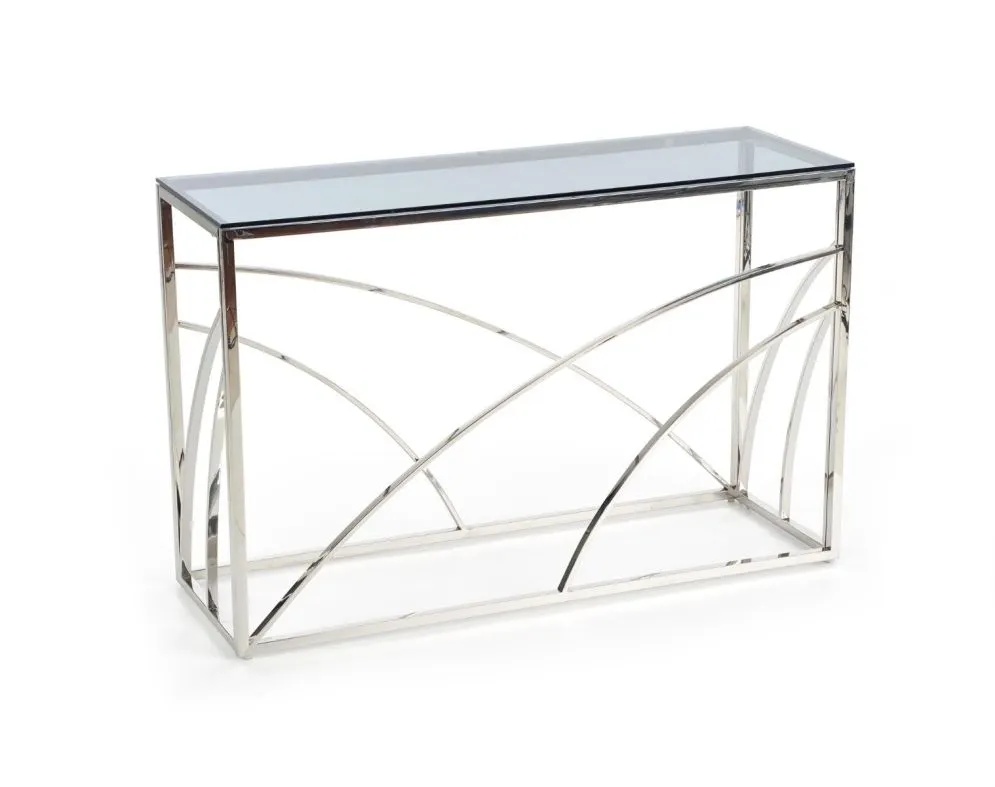 Konsolka KN5 dymiona/srebrna szklana do salonu Halmar | MIRAT. styl GLAMOUR
