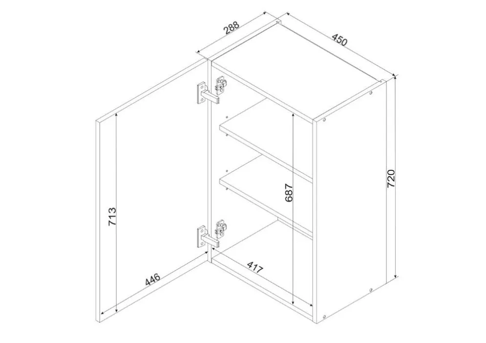Szafka kuchenna wisząca 45 NATLIA W45 P/L jasnoszara z półkami | MIRAT. kolekcja NATALIA