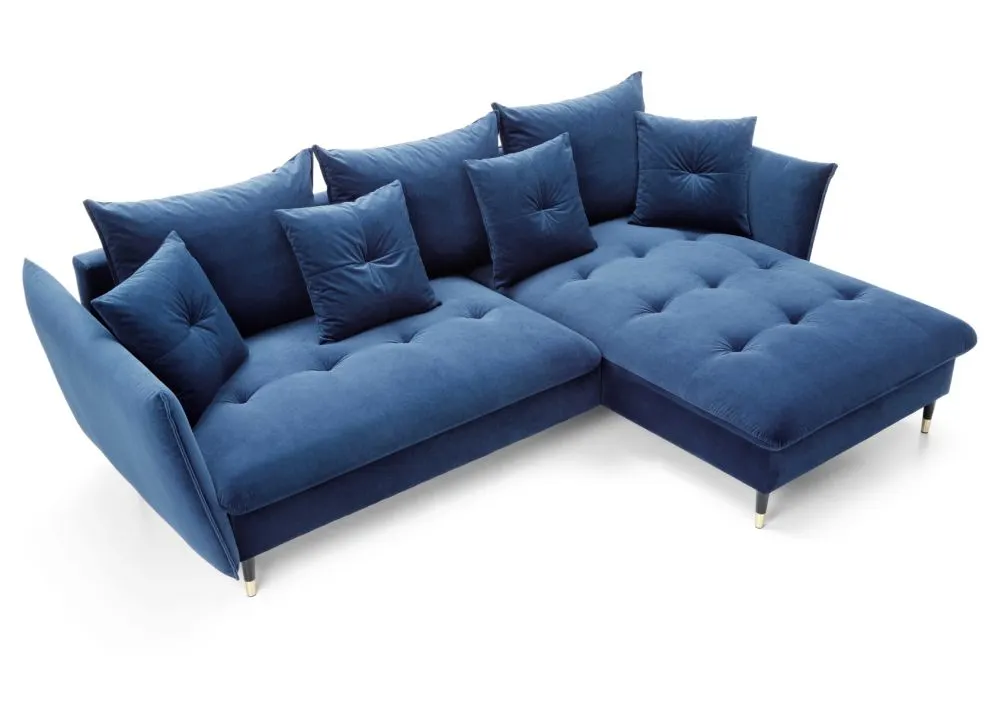 Narożnik z funkcją spania ATENA granatowy pikowany I sklep meblowy MIRAT. styl GLAMOUR