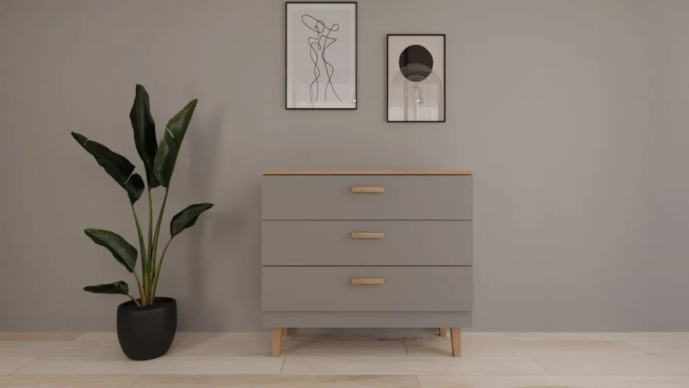 Komoda DENVER szara/hikora pojemna polska I sklep meblowy MIRAT. styl SKANDYNAWSKI kolekcja DENVER