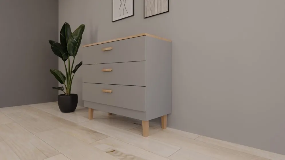 Komoda DENVER szara/hikora pojemna polska I sklep meblowy MIRAT. styl SKANDYNAWSKI kolekcja DENVER