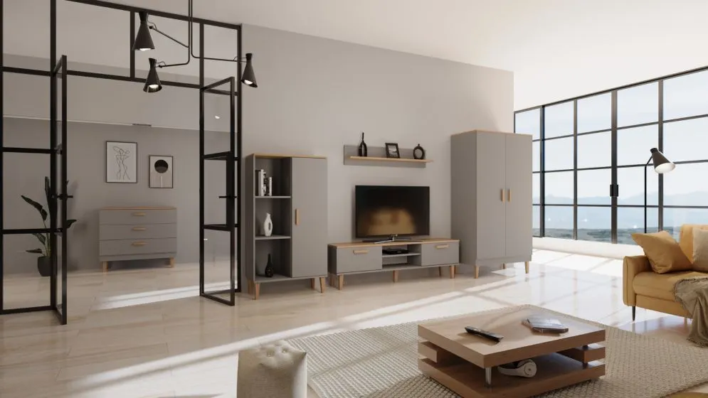 Komoda DENVER szara/hikora pojemna polska I sklep meblowy MIRAT. styl SKANDYNAWSKI kolekcja DENVER