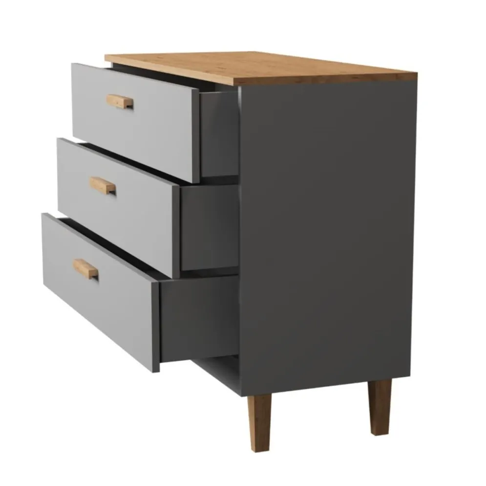 Komoda DENVER szara/hikora pojemna polska I sklep meblowy MIRAT. styl SKANDYNAWSKI kolekcja DENVER