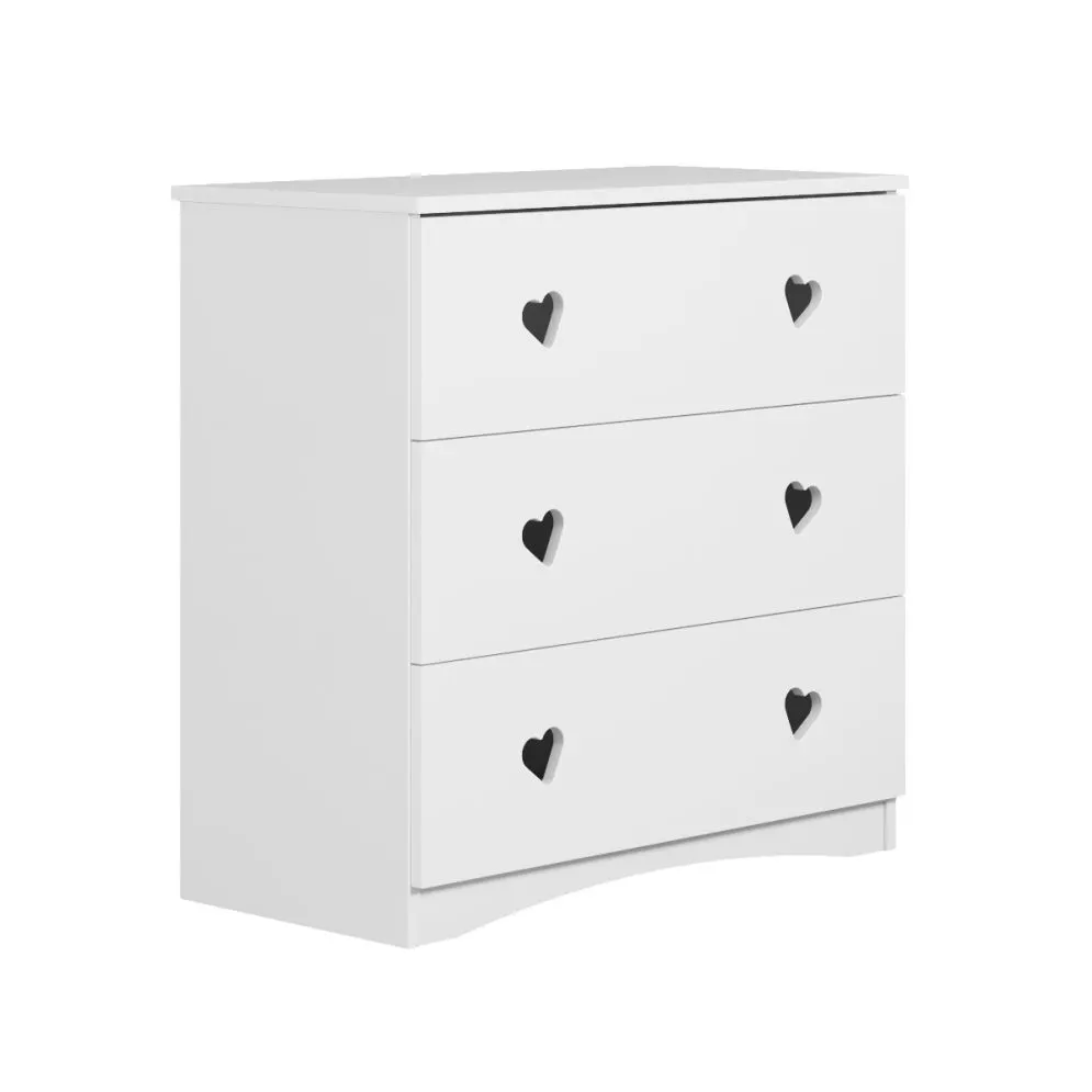 Komoda dla dzieci JULIA biała trzyszufladowa serca | MIRAT.  kolekcja JULIA