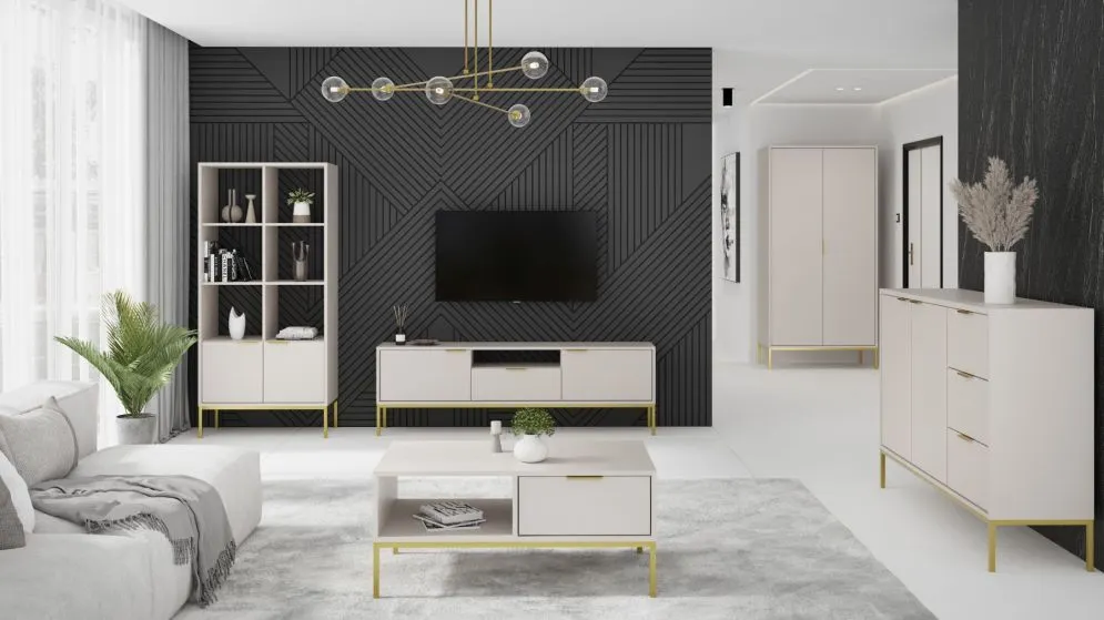 Szafka RTV AUSTIN 175 kaszmir/złota na złotych metalowych nogach I sklep meblowy MIRAT. styl GLAMOUR kolekcja AUSTIN