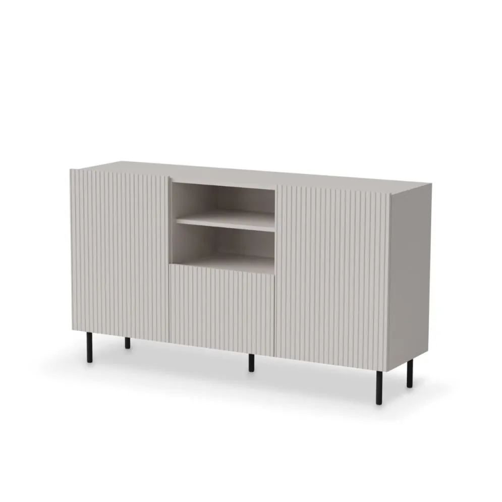 Komoda PAXOS 150cm kaszmirowa na metalowych nogach I sklep meblowy MIRAT. styl RYFLOWANY
