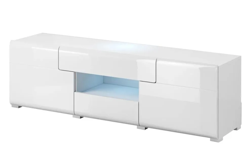 Szafka RTV TOLEDO 2D2S 159 biała połysk HELVETIA | MIRAT. w stylu GLAMOUR kolekcja