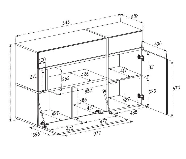 Komoda CROSS LED hickory jackson/czarna push-click I sklep meblowy MIRAT.  kolekcja CROSS
