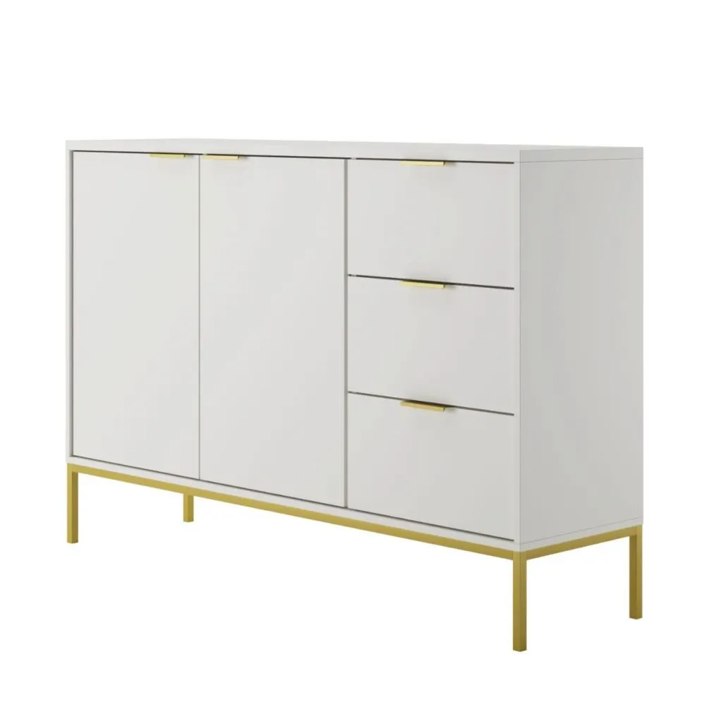 Komoda AUSTIN 150 biała/złota trzyszufladowa I sklep meblowy MIRAT. styl GLAMOUR