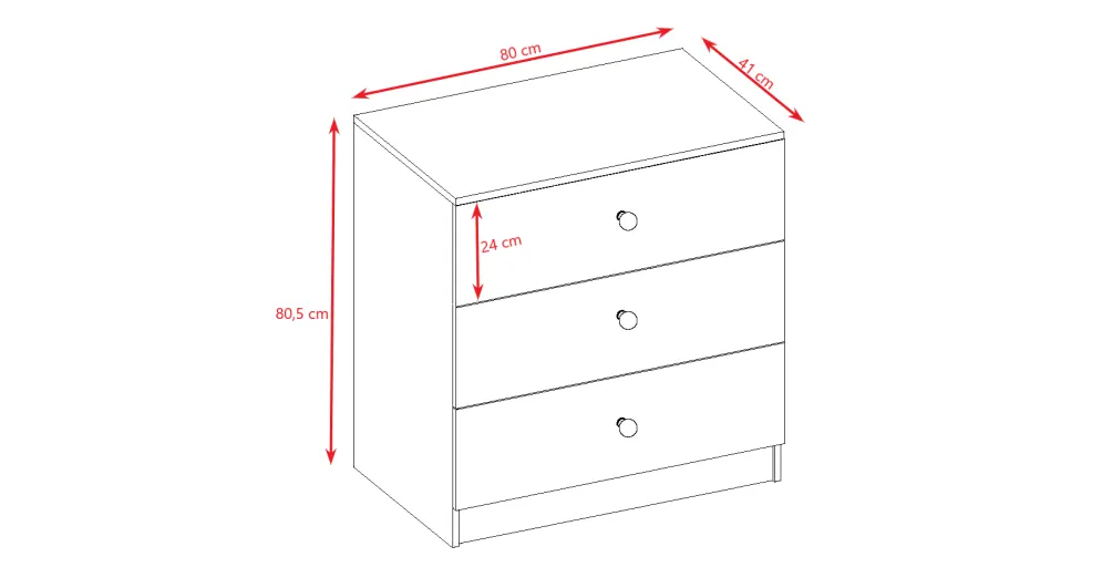 Komoda BABY DREAMS biała trzyszufladowa do pokoju dziecięcego | MIRAT. kolekcja BABY DREAMS