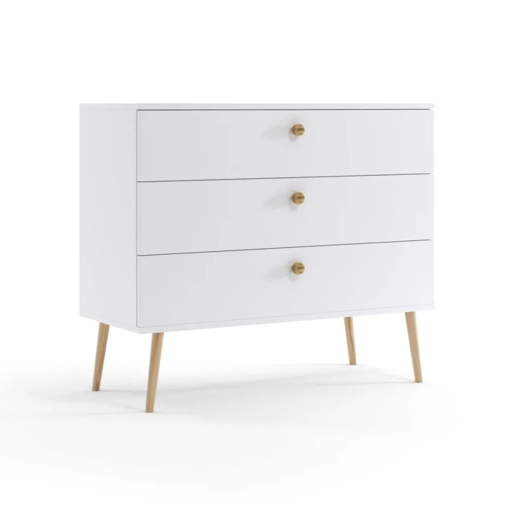 Komoda LEBEL 2 z szufladami 100cm biała mat z trzema szufladami | MIRAT. styl SKANDYNAWSKI kolekcja LEBEL