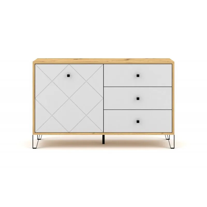 Komoda BILBAO 1D/3S dąb artisan/biały mat w stylu skandynawskim | sklep MIRAT styl RYFLOWANY, SKANDYNAWSKI kolekcja BILBAO