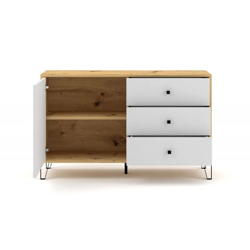 Komoda BILBAO 1D/3S dąb artisan/biały mat w stylu skandynawskim | sklep MIRAT styl RYFLOWANY, SKANDYNAWSKI kolekcja BILBAO