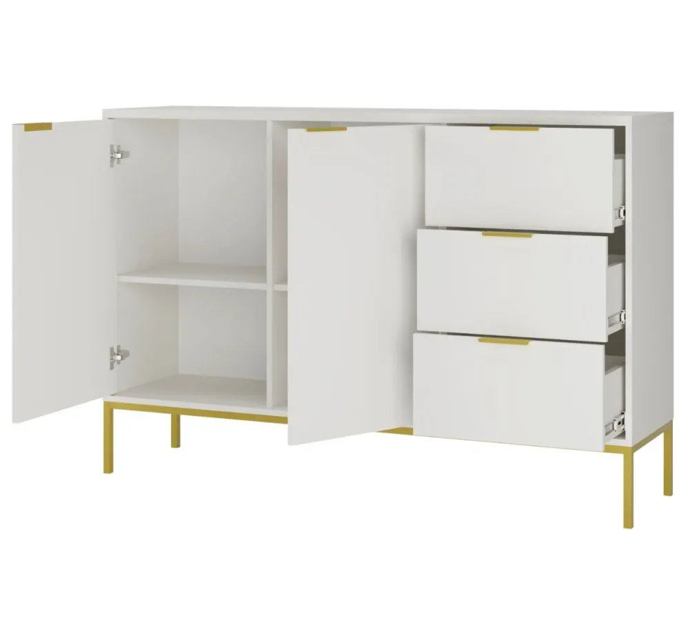 Komoda AUSTIN 150 biała/złota trzyszufladowa I sklep meblowy MIRAT. styl GLAMOUR