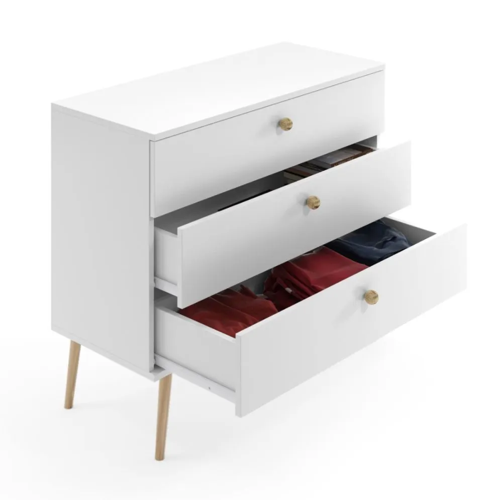 Komoda LEBEL 2 z szufladami 100cm biała mat z trzema szufladami | MIRAT. styl SKANDYNAWSKI kolekcja LEBEL