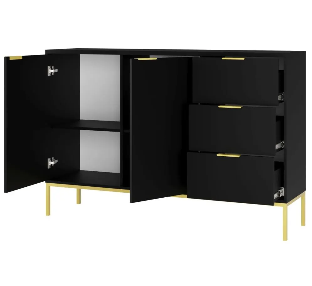 Komoda AUSTIN 150 czarna/złota do salonu i sypialni I sklep meblowy MIRAT. styl GLAMOUR