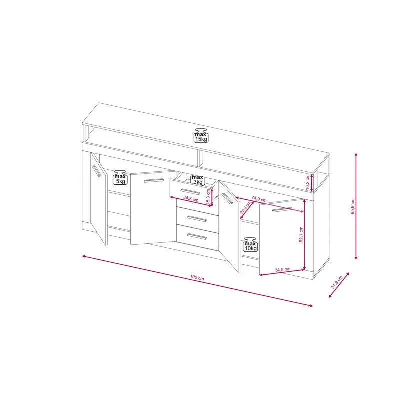 Duża komoda LUNA XXL 4D4S 190cm ciemny dąb old style/grafit matera| sklep MIRAT styl LOFT, SKANDYNAWSKI kolekcja WM-LUNA