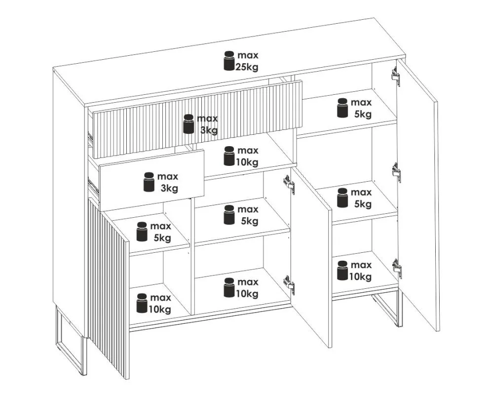 Komoda ZOE 3D2S jodełka scandi/biały mat z bezuchwytowym systemem otwierania I sklep meblowy MIRAT. styl RYFLOWANY, SKANDYNAWSKI
