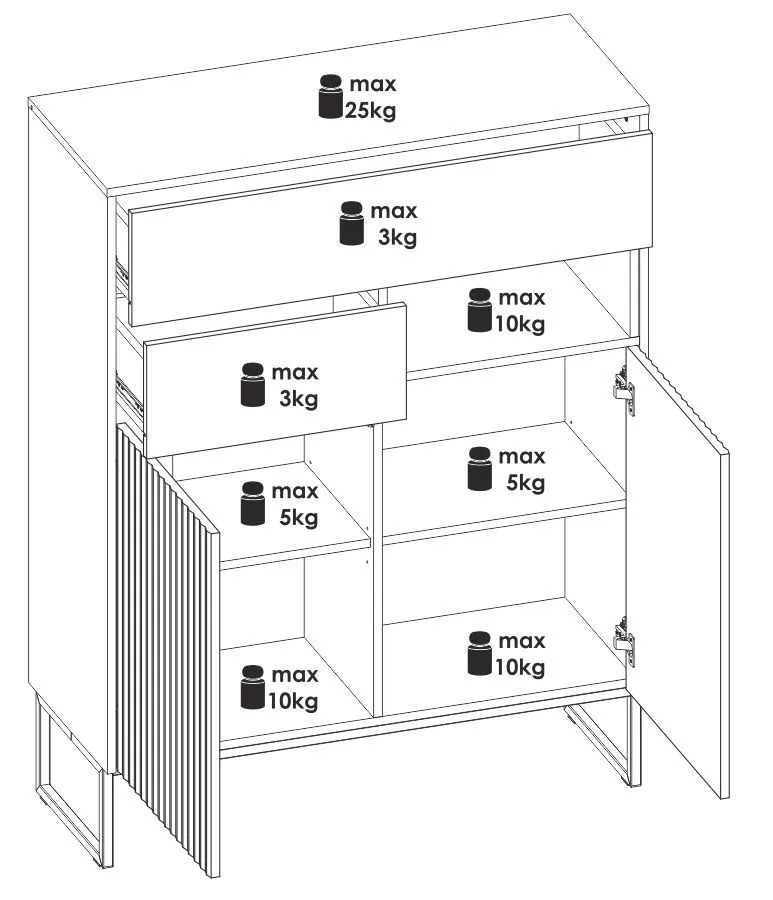 Komoda ZOE 2D2S jodełka scandi/biały mat dwuszufladowa I sklep meblowy MIRAT. styl RYFLOWANY, SKANDYNAWSKI
