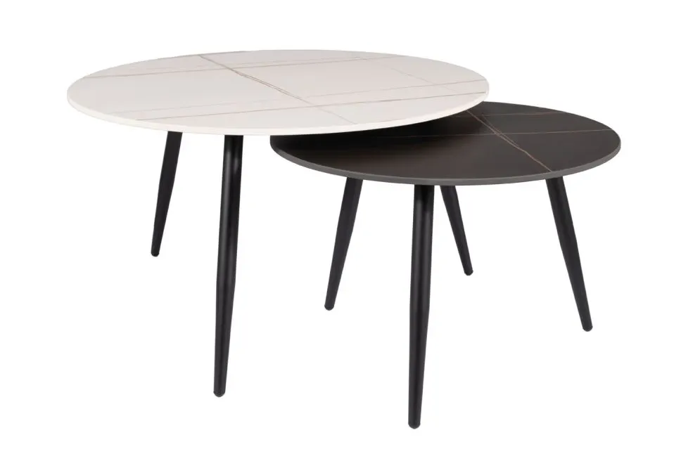 Zestaw 2 okrągłych ław KORA B biały mat/czarny mat I sklep meblowy MIRAT. styl LOFT