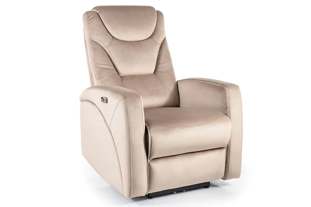 Fotel rozkładany KRONOS VELVET ciemnobeżowy z portem USB I sklep meblowy MIRAT.