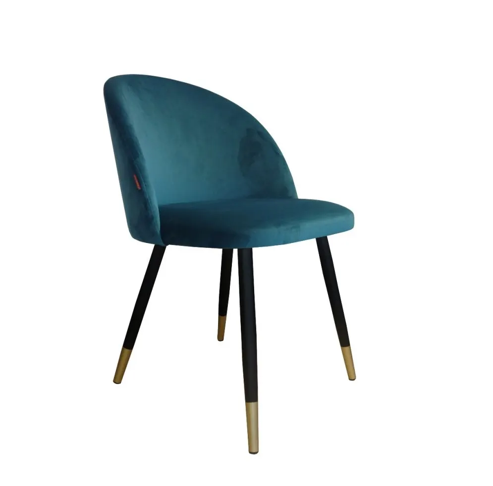 Krzesło CLAUDINE 1 VELVET GOLD morskie z czarnymi nogami tapicerowane | MIRAT. w stylu GLAMOUR kolekcja